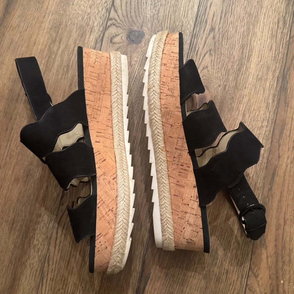 Marc Fisher Wavy Black Espadrilles Suede Sandals / Wedges / Platforms 10